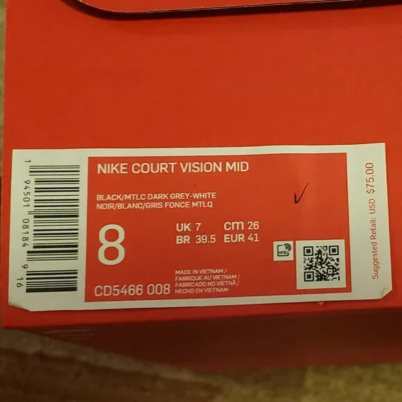 NEW Nike Court Vision Mid CD5466 008 Men's Black/White Size 8 - Picture 7 of 7